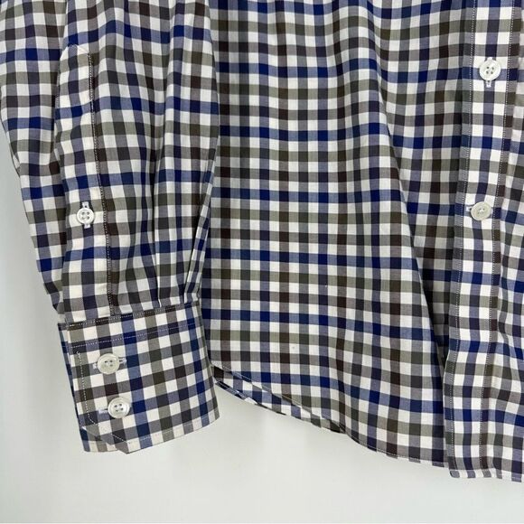 J. HILBURN Custom Men’s Navy and Brown Plaid Long-Sleeve Button Down Shirt sz M - Picture 2 of 7